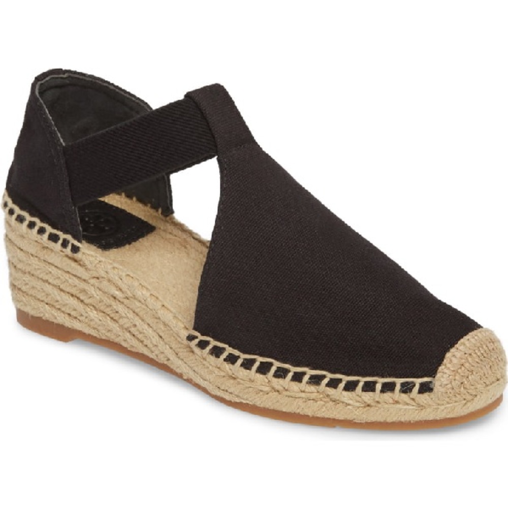 ⚜️ Tory Burch - Catalina Black T-Strap Wedge Espadrille